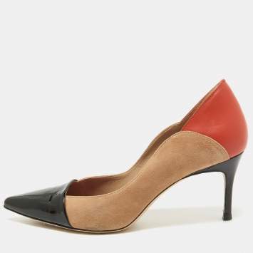 Pre Owned CH Carolina Herrera Tricolor Suede and Leather Pointed Toe Pumps Size 36