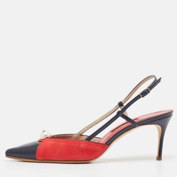 Pre Owned CH Carolina Herrera Red/Blue Suede and Leather Alligator  Pumps Size 39