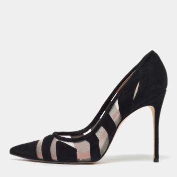 Pre Owned CH Carolina Herrera Black Suede and Mesh Pointed Toe Pumps Size 40