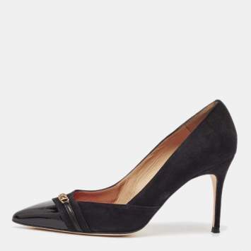 Pre Owned CH Carolina Herrera Black Suede Pointed Toe Pumps Size 38