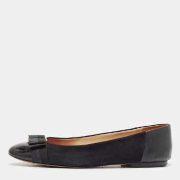 Pre Owned CH Carolina Herrera Black Suede and Patent Leather Ballet Flats Size 39