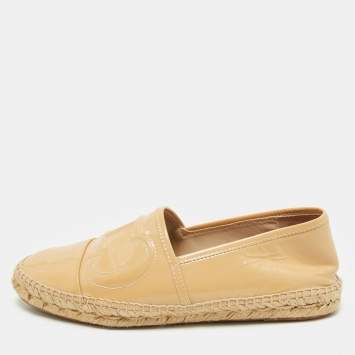 CH Carolina Herrera Beige Patent Leather CH Logo Espadrille Flats Size 39