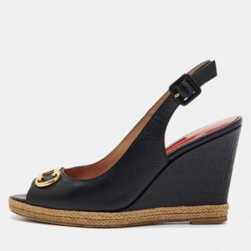 Pre Owned صندل كعب روكي سي إتش كارولينا هيريرا لون أسود شعار أولي جلد حزام خلفي مقاس 38