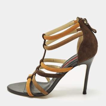 مملوكة مسبقًا CH Carolina Herrera Size 38 Multicolor Suede Ankle Strap Sandals