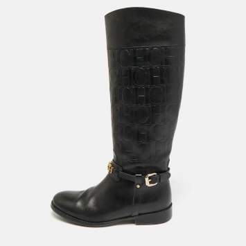 Pre Owned CH Carolina Herrera Riding Size 38 Black Leather Knee Length Boots
