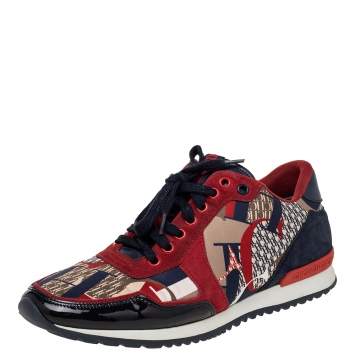 Pre Owned CH Carolina Herrera Multicolor CH Logo Print Fabric And Suede Low Top Sneakers Size 40