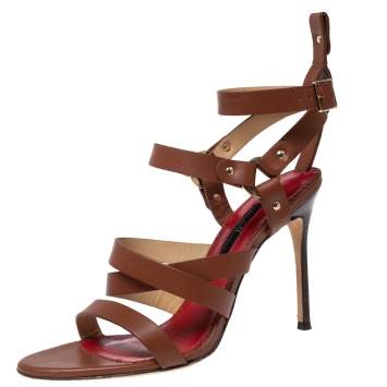 Pre Owned CH Carolina Herrera Brown Leather Strappy Sandals Size 39