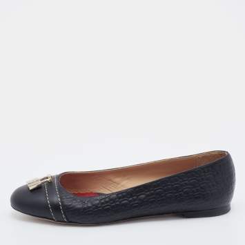 Pre Owned CH Carolina Herrera Black Embossed Leather Lock Detail Ballet Flats Size 40