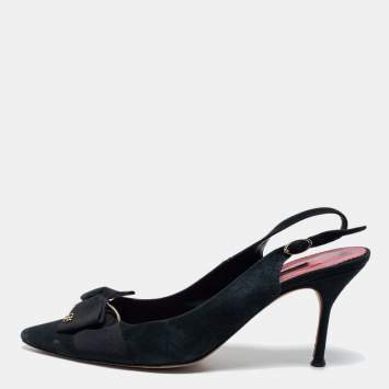 Pre Owned CH Carolina Herrera Black Suede Bow Slingback Pumps Size 41