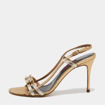 Pre Owned CH Carolina Herrera Two Tone Leather Bow Open Toe Slingback Sandals Size 40