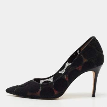 Pre Owned CH Carolina Herrera Black Mesh and Fabric Pointed Toe Pumps Size 39