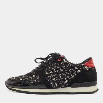 Pre Owned CH Carolina Herrera Black Tweed and Suede Low Top Sneakers Size 39