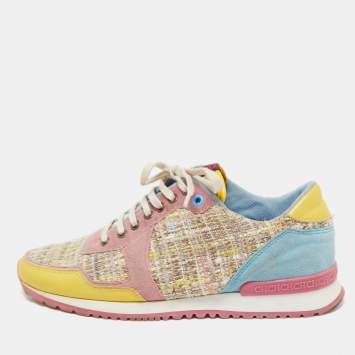 Pre Owned CH Carolina Herrera Multicolor Suede Leather And Tweed Low Top Sneakers Size 40