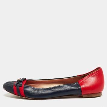 Pre Owned CH Carolina Herrera Red/Navy Blue Ballet Flats Size 40