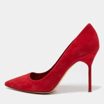 Pre Owned CH Carolina Herrera Red Suede Pointed Toe Pumps Size 41
