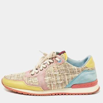 Pre Owned CH Carolina Herrera Multicolor Tweed and Suede Low Top Sneakers Size 40