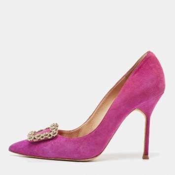 Pre Owned CH Carolina Herrera Purple Suede Crystal Embellished Pumps Size 37