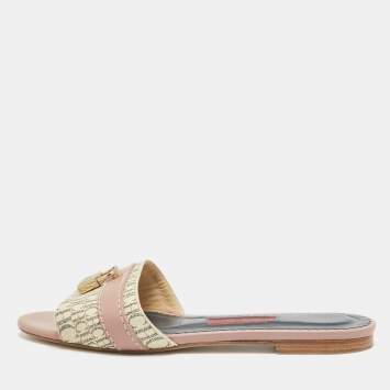 Pre Owned CH Carolina Herrera Tricolor Signature Canvas and Leather Lock Flat Slides Size 37
