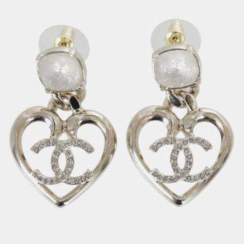 Pre Owned Chanel Crystal CC Heart Dangling Earring