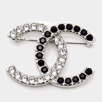 Chanel CC Crystals Silver Tone Brooch