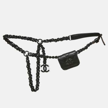 Pre Owned Chanel Black Caviar Quilted Leather Airpods Pro Belt Case