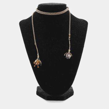 Pre Owned Chanel Camellia CC Metal Resin Women's Lariat Necklace