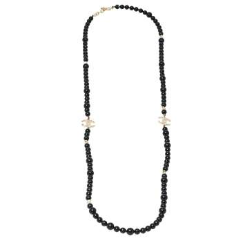Pre Owned Chanel Black Beaded CC Star Charm Necklace