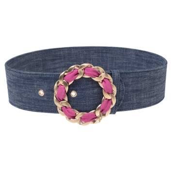 Pre Owned Chanel Blue Denim Chain Buckle Belt 80CM