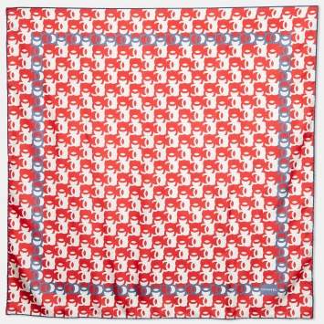 Pre Owned Chanel Red Tricolor CC Print Silk Square Scarf