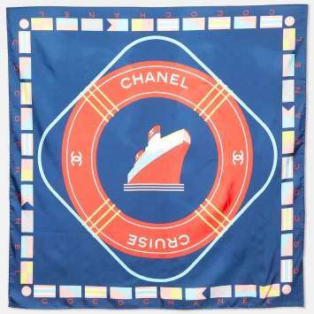 Pre Owned Chanel Navy Blue Cruise Print Silk Square Scarf