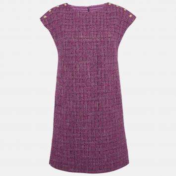 Pre Owned Chanel Purple Fantasy Tweed Mini Tunic Dress M