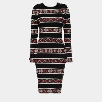  Chanel Multicolour Stripes Logo Knit Dress M
