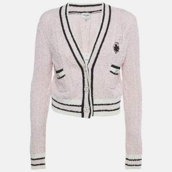 Pre Owned Chanel Pink Stretch Tweed Button Detail Cardigan S