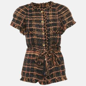 Pre Owned Chanel Black /Brown Ribbon Tweed Jacket M