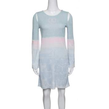 Pre Owned Chanel Pastel Lurex Knit Cutout Armhole Detail Long Sleeve Tunic M