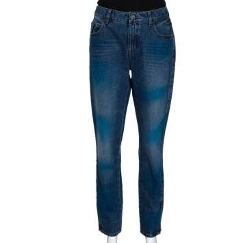 Pre Owned Chanel Two Tone Denim Mid Rise Jeans L