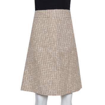 Pre Owned Chanel Cream Tweed A-Line Skirt M