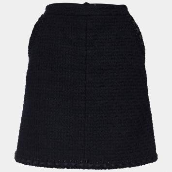Pre Owned Chanel Black Fantasy Wool Tweed Chain Detail Mini Skirt M