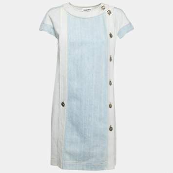 Pre Owned Chanel Light Blue Washed Denim Cap Sleeve Shift Dress M