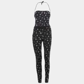 Pre Owned Chanel Black Neoprene Lesage Sequined Runway Leggings & Bodysuit Set M
