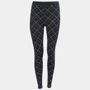 Pre Owned Chanel Black Neoprene Criss-Cross Sequined Leggings S