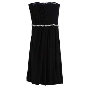 Pre Owned Chanel Black Knit Pearl Embellished Strapless Dress S