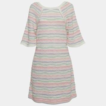 Pre Owned Chanel Multicolor Striped Knit Midi Dress M