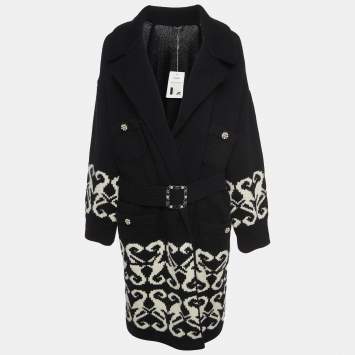 Pre Owned Chanel Black Wool/Cashmere Embellished Belted Cardigan L