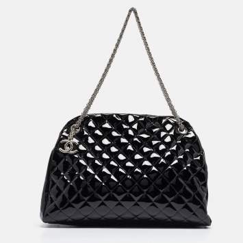 Pre Owned Chanel Black Quilted Patent Leather Large Just Mademoiselle Bowler Bag