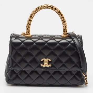 Pre Owned Chanel Black Quilted Leather Mini Symbolic Coco Top Handle Bag