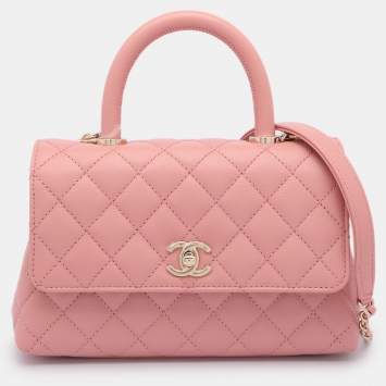 Pre Owned Chanel Pink Quilted Caviar Leather Mini Coco Top Handle Bag