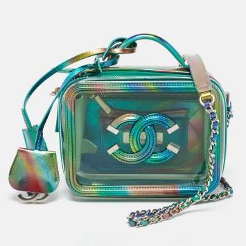 Pre Owned Chanel Multicolor Patent Leather and PVC  Small CC Filigree Vanity Case Bag