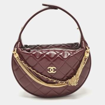 Pre Owned Chanel Burgundy Quilted Leather CC Chain Pouch