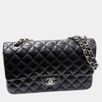 Pre Owned Chanel Black Leather Classic Double Flap Medium Shoulder Bag